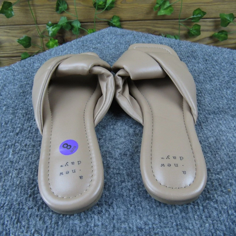 A New Day Women's Tan Twist‎ Strap Slide Sandals Size 8 Casual Stylish